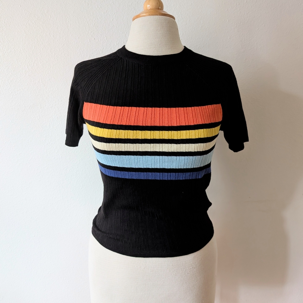 H&M Black Top with Colorful Stripes